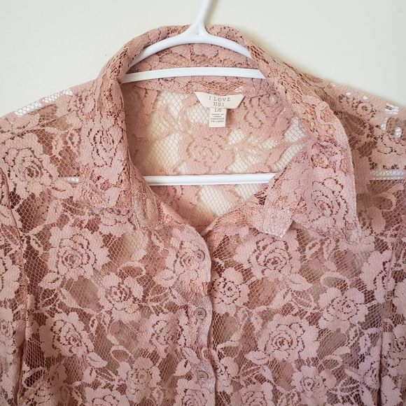 Forever 21 Lace Blouse Large Pink - Picture 2 of 7